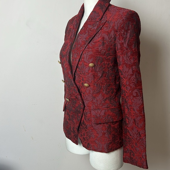 L'Agence Blazer Red Velvet Textured Gold Button Double Breasted Blazer size 2 - Picture 5 of 17
